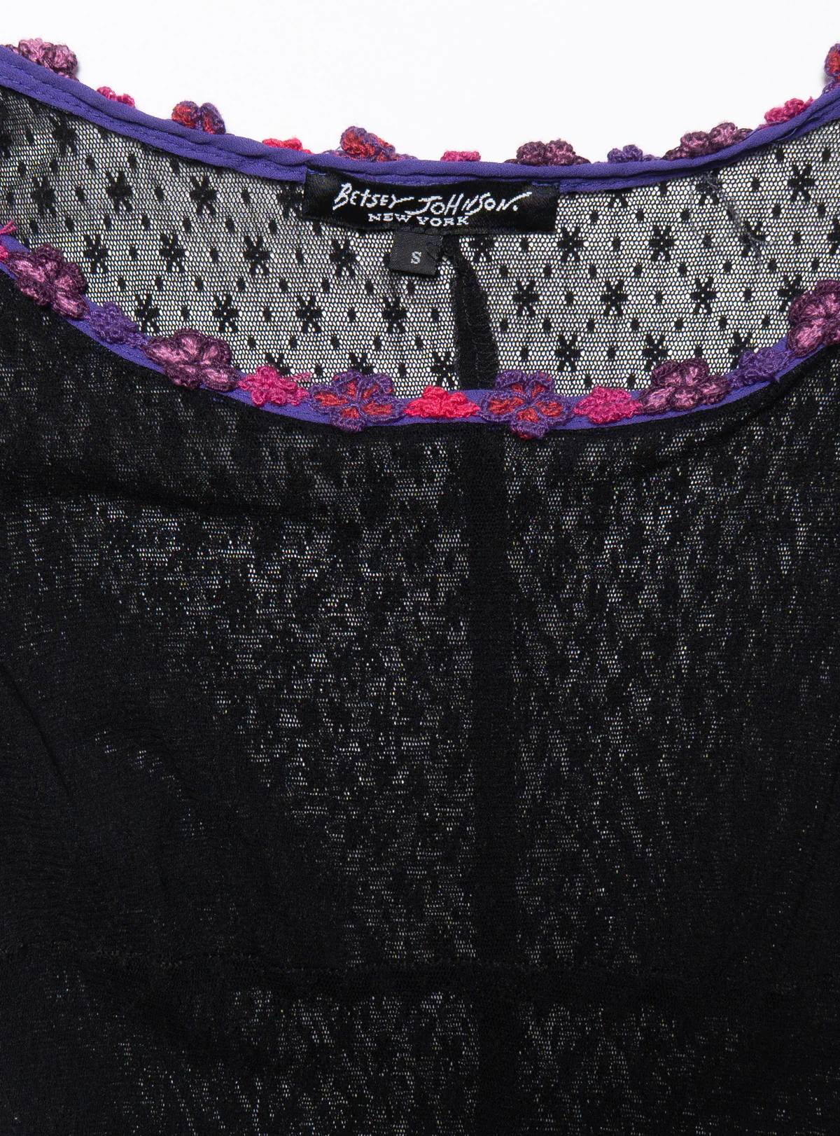 Vintage Betsy Johnson Black Lace Dress With Purple Trim - Image 3