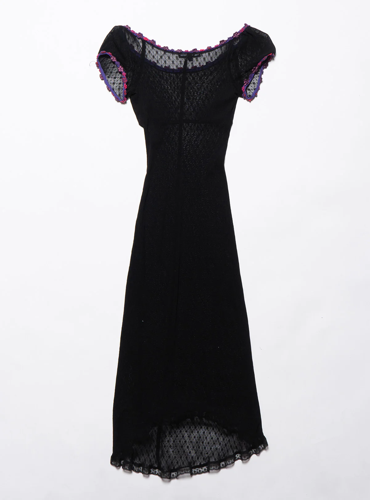 Vintage Betsy Johnson Black Lace Dress With Purple Trim - Image 4