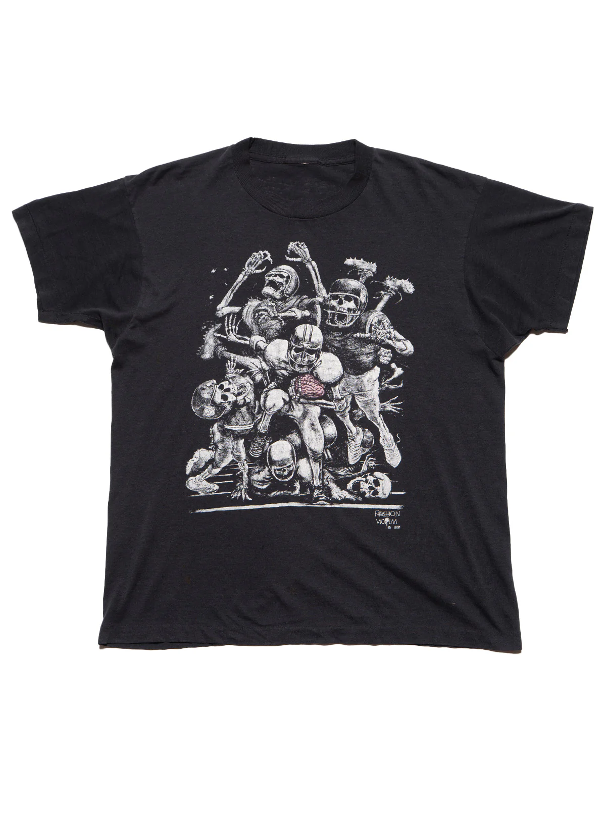 Vintage Fashion Victim Skeleton Football Tee