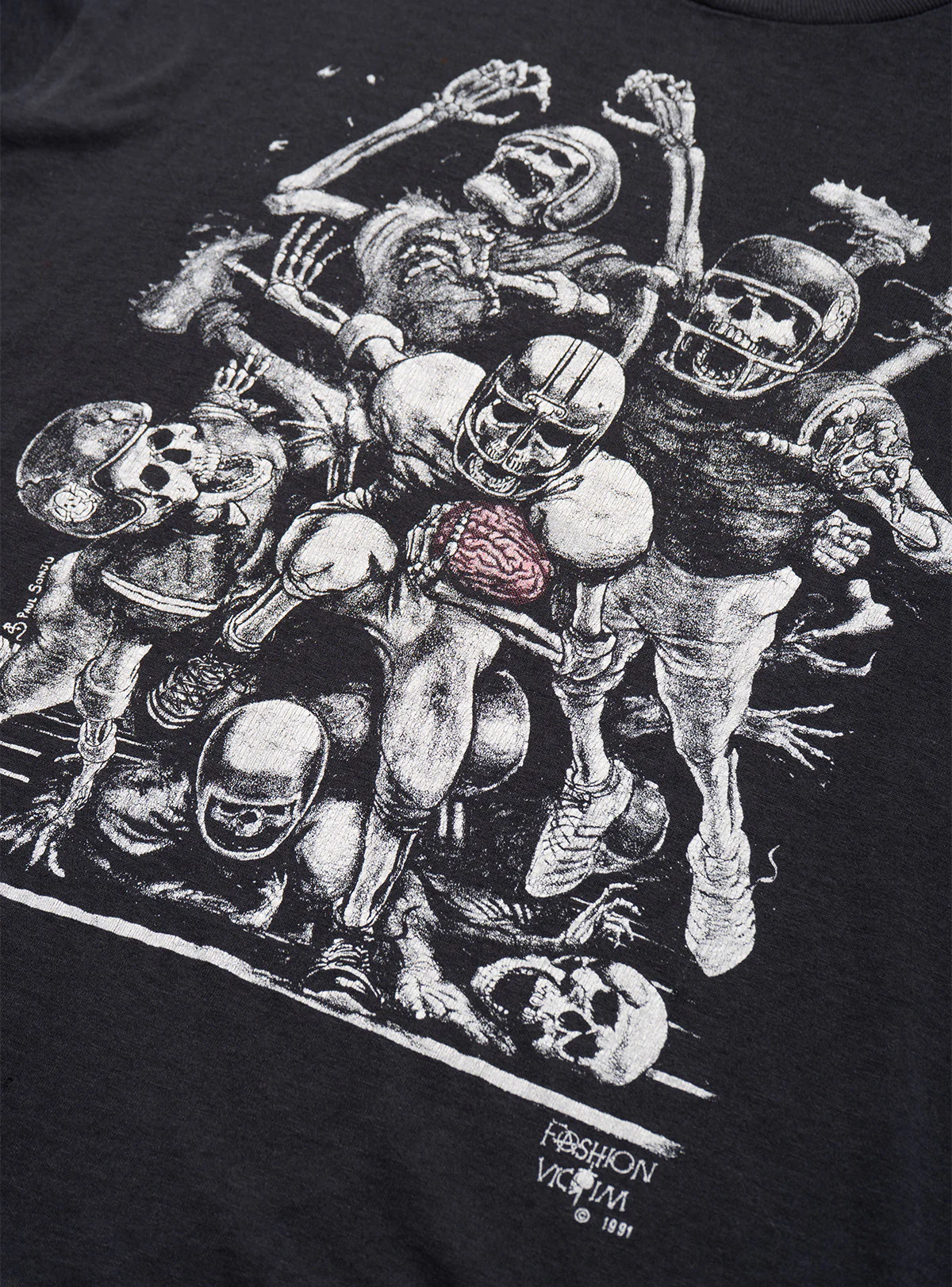 Vintage Fashion Victim Skeleton Football Tee - Image 2