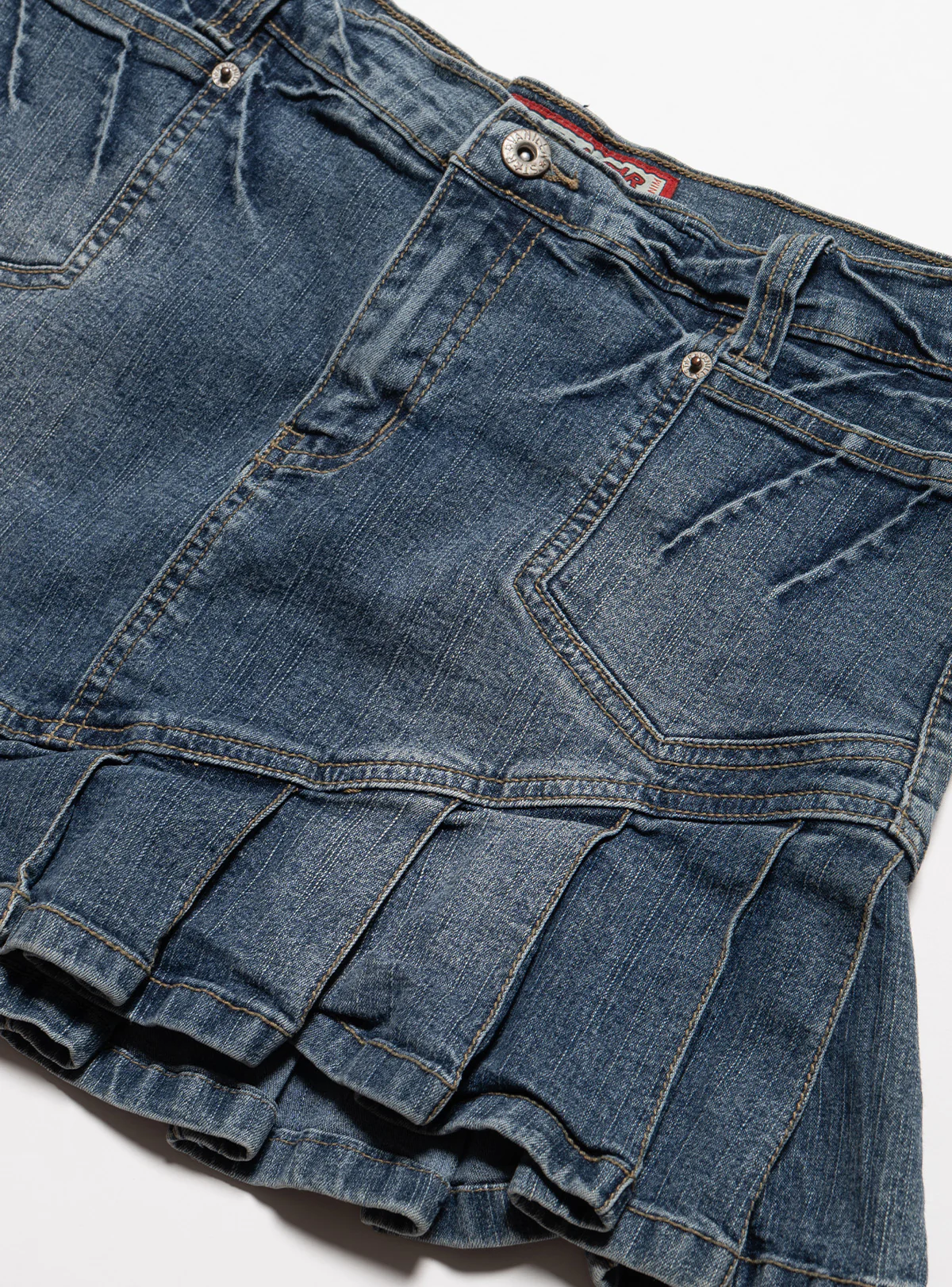 Vintage Vanilla Star Denim Pleated Mini Skirt - Image 2